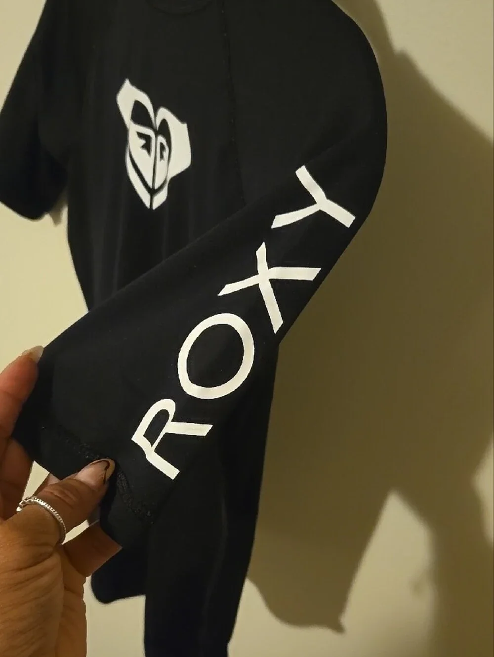 Roxy Black Short Sleeve Swim Top with White Heart Logo